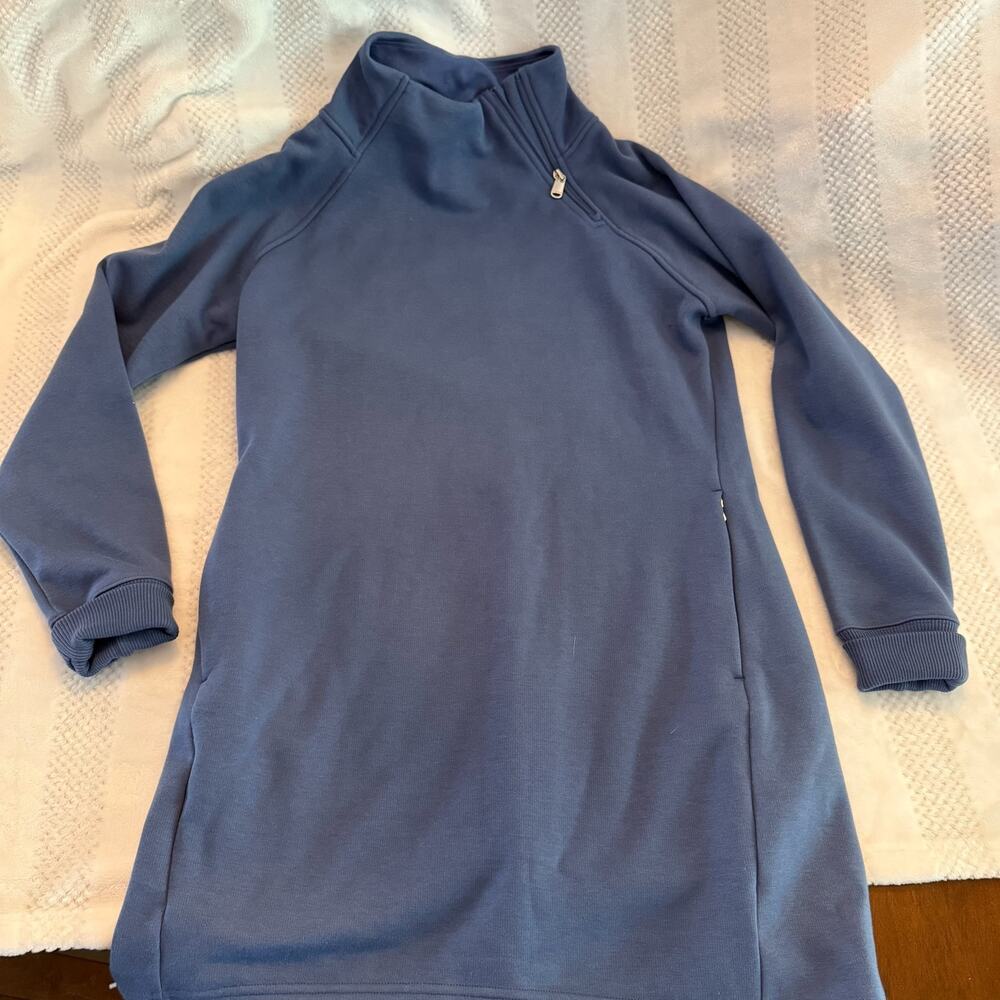 athleta zip neck Karma Sweatshirt Dress chrome blue size Small - Picture 3 of 4